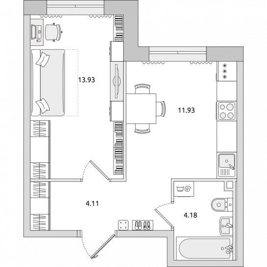 Однокомнатная квартира 36 м²