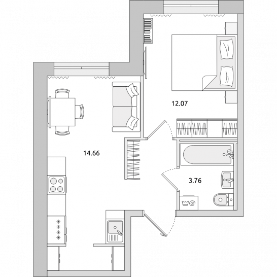 Однокомнатная квартира 36 м²