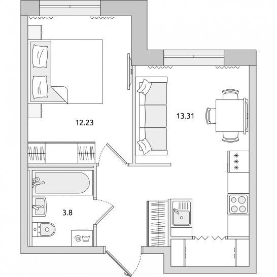 Однокомнатная квартира 36 м²
